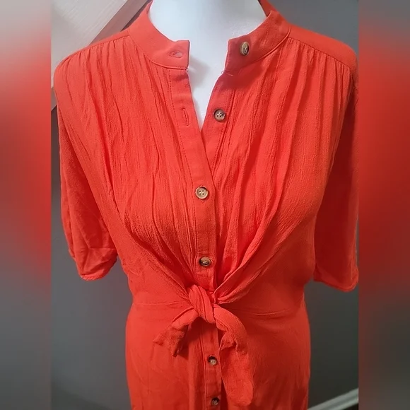 Zara Women's Midi Shirt Dress Red 100% Viscose Size Large Comfort Lightweight - Picture 3 of 6